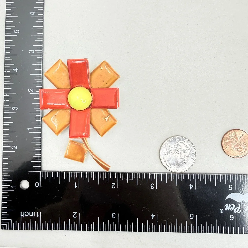 Vintage Arthur Pepper Enamel‎ Flower Brooch MCM Geometric Mod Pop Art